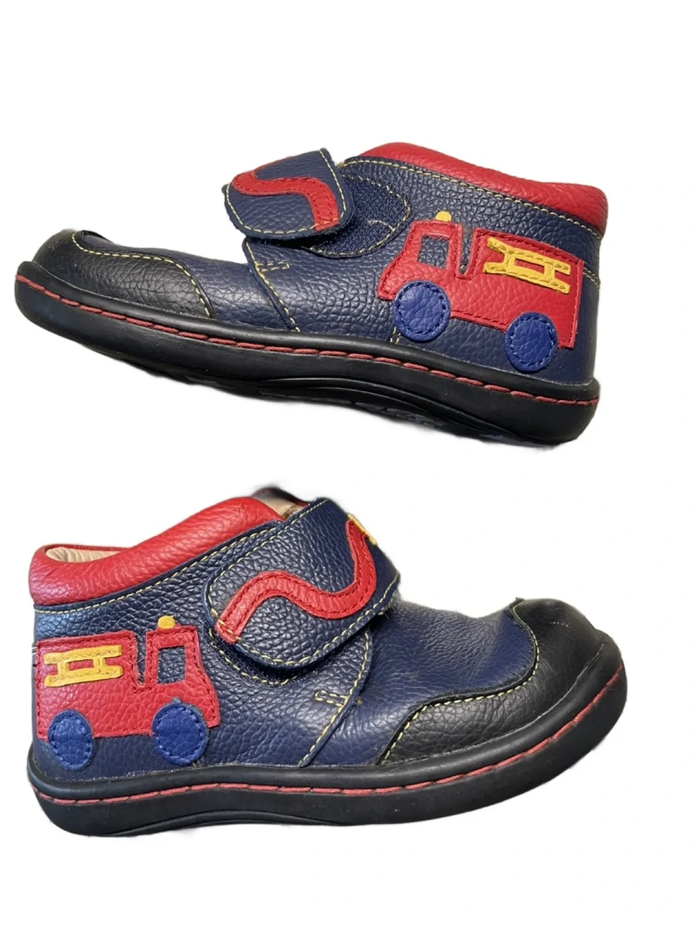 Kids Navy and Red Leather Slip-On Shoes